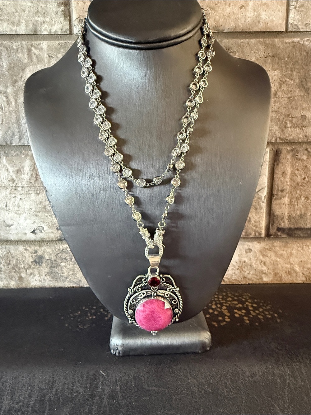 Freida Lumi Necklace with a Vintage-Inspired Rhodochrosite and Garnet pendant